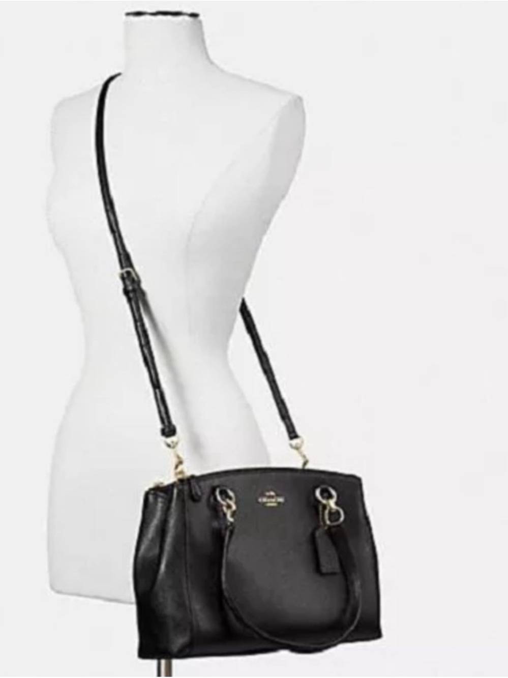 Coach Black Leather Convertible Satchel with Gold Accents